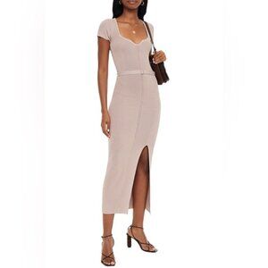 NWT NICHOLAS Beige Oat Estelle Short Sleeve Knit Midi Dress Size M Party Wedding